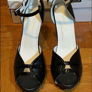 Women's Black Peep Toes Buckle Dress Heeled Sandals